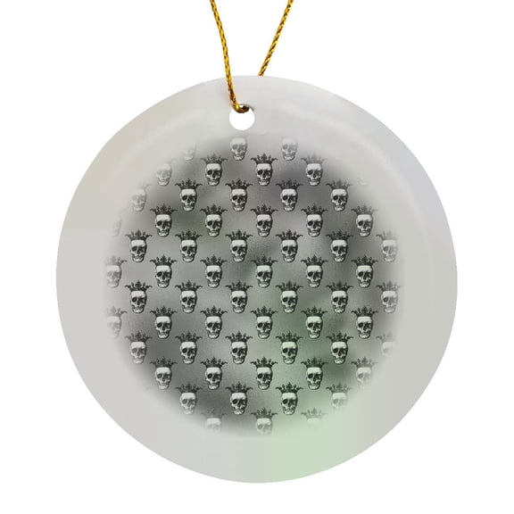 3drose, Goth White Crowned Skulls on an Image of Silver Background Pattern, Circle Porcelain Ornament