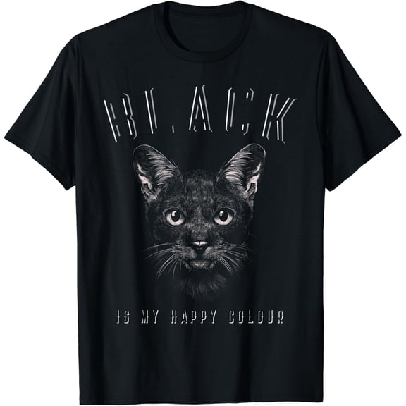 Goth Witchy Black Happy Colour Cat T-Shirt