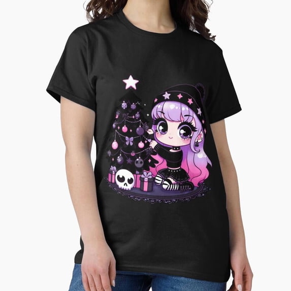 Goth Xmas Girl Alternative Dark Holiday Artwork Unisex T-Shirt, up to size 5XL