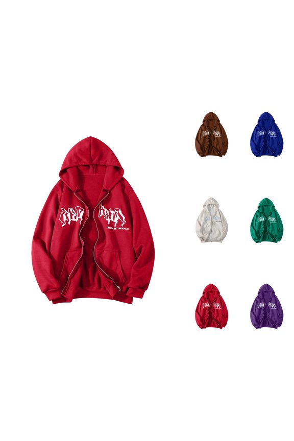 Goth Zip Up Hoodie for Women 2026 Fall Winter Casual Long Sleeve Y2K Aesthetic Zip Up Graphic Hooded Sweatshirt with Pockets