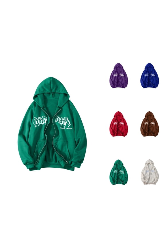 Goth Zip Up Hoodie for Women 2026 Fall Winter Fashion Long Sleeve Y2K Aesthetic Graphic Zip Up Hooded Sweatshirt with Pockets