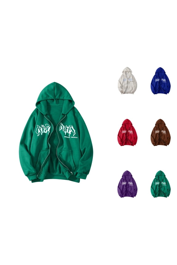 Goth Zip Up Hoodie for Women 2026 Fall Winter Trendy Long Sleeve Y2K Aesthetic Zip Up Graphic Hooded Sweatshirt with Pockets