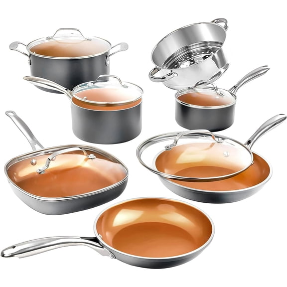 Open Box Gotham 7132 Steel Diamond Pots and Pans Set Nonstick Cookware Set Gray
