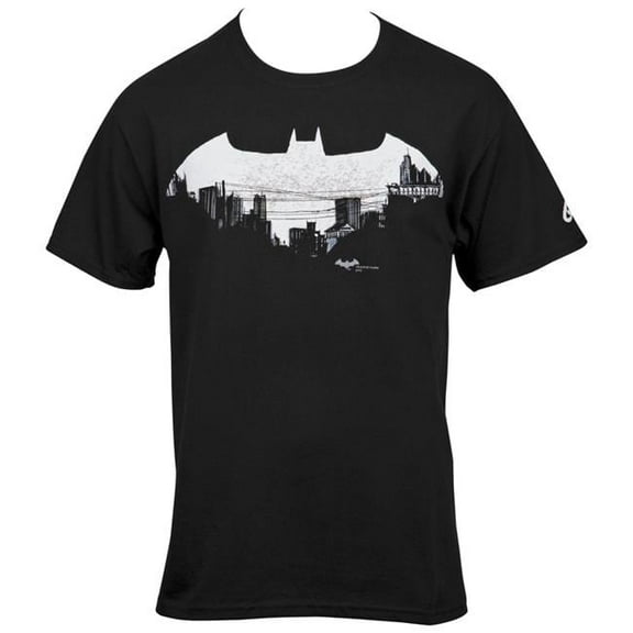 Gotham Cityscape in Symbol T-Shirt, Black - Small