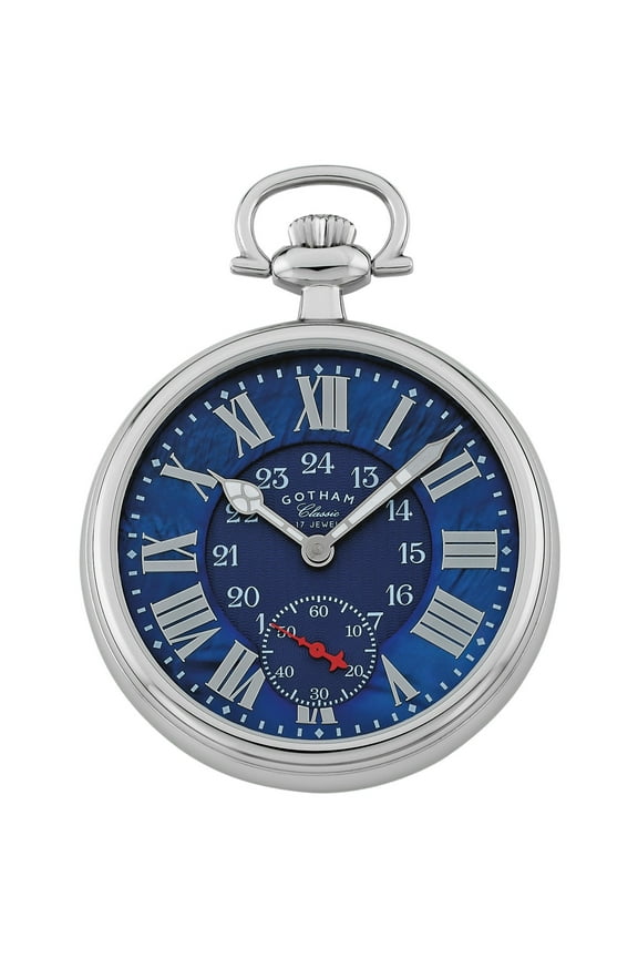 Gotham Classic Series Stainless Steel Open Face 17 Jewel Mechanical Hand Wind Pocket Watch # GWC14112SBU