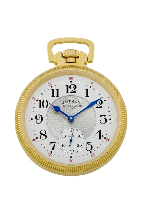 Gotham Men's Gold Plated Stainless Steel Mechanical Hand Wind Railway Classic Nostalgia Series Pocket Watch # GWC14113G
