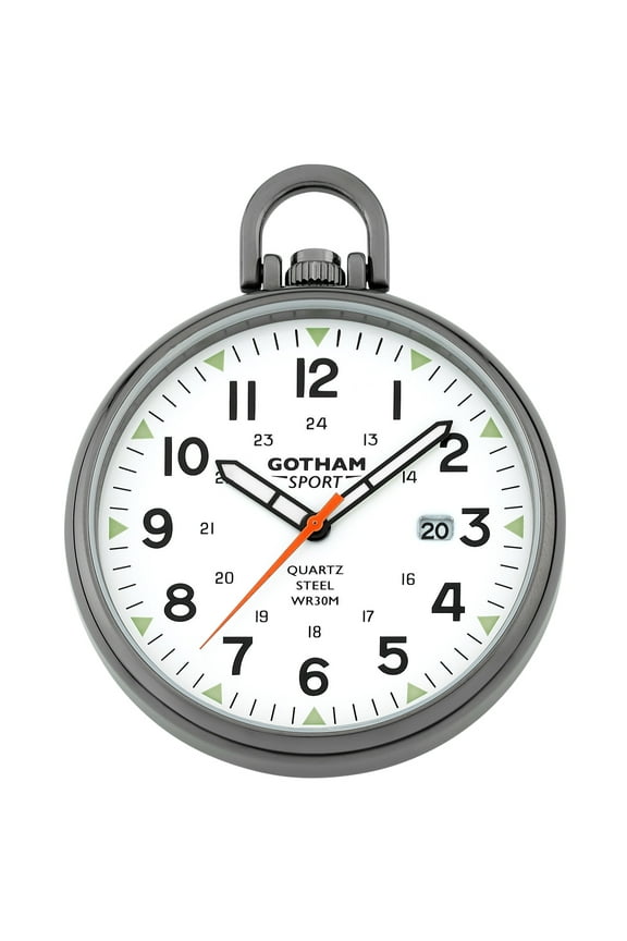 Gotham Men's Gunmetal Stainless Steel Analog Quartz Date Pocket Watch # GWC14109B