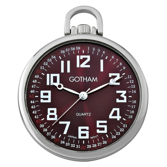 Gotham Men's Railroad Open Face Silver-Tone Analog Quartz Pocket Watch with Chain # GWC15027SM