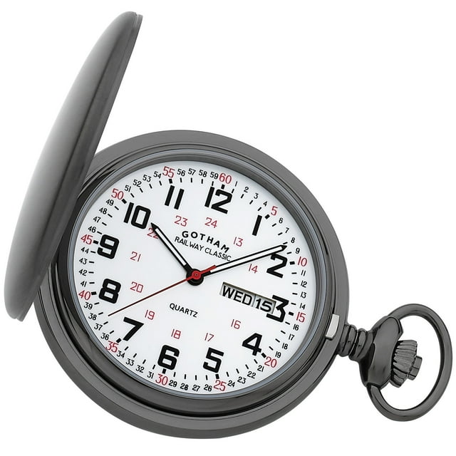 Gotham Men's Railway Classic Gunmetal Stainless Steel Analog Quartz Day