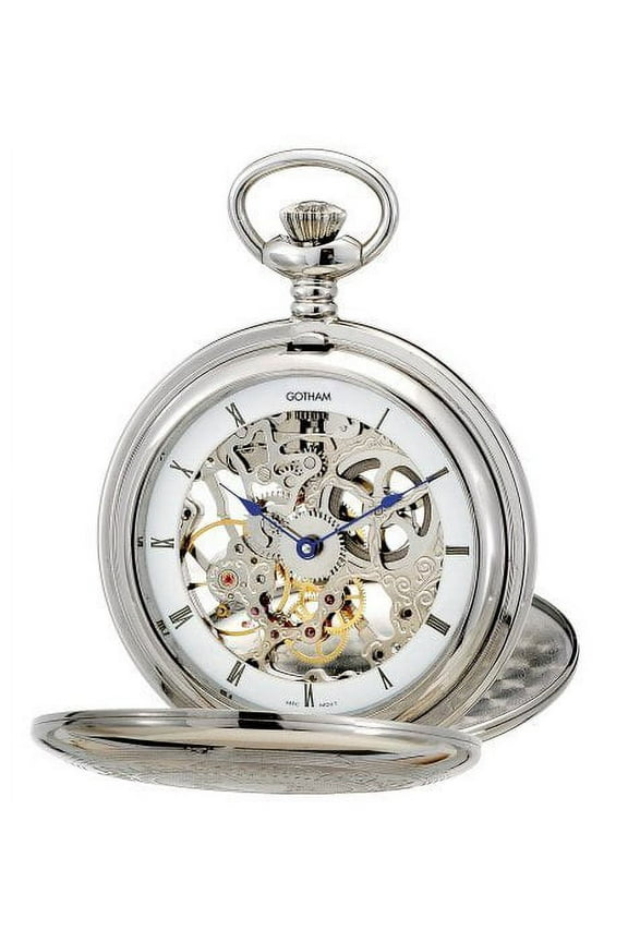 Gotham Men's Silver-Tone Double Cover Exhibition Mechanical Pocket Watch # GWC18800S