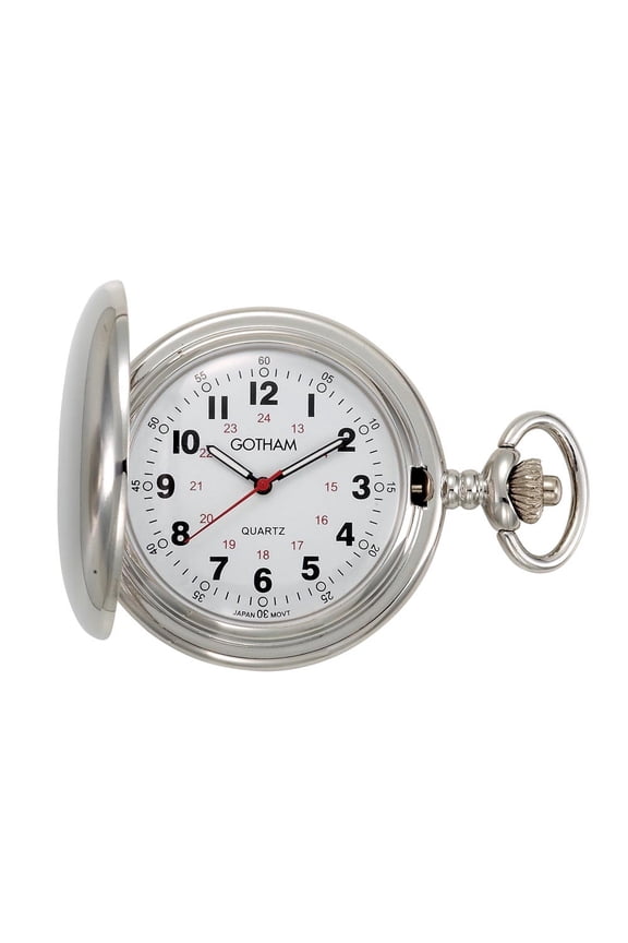 Gotham Men's Silver-Tone Polished Finish Covered Quartz Pocket Watch with Chain# GWC15042S