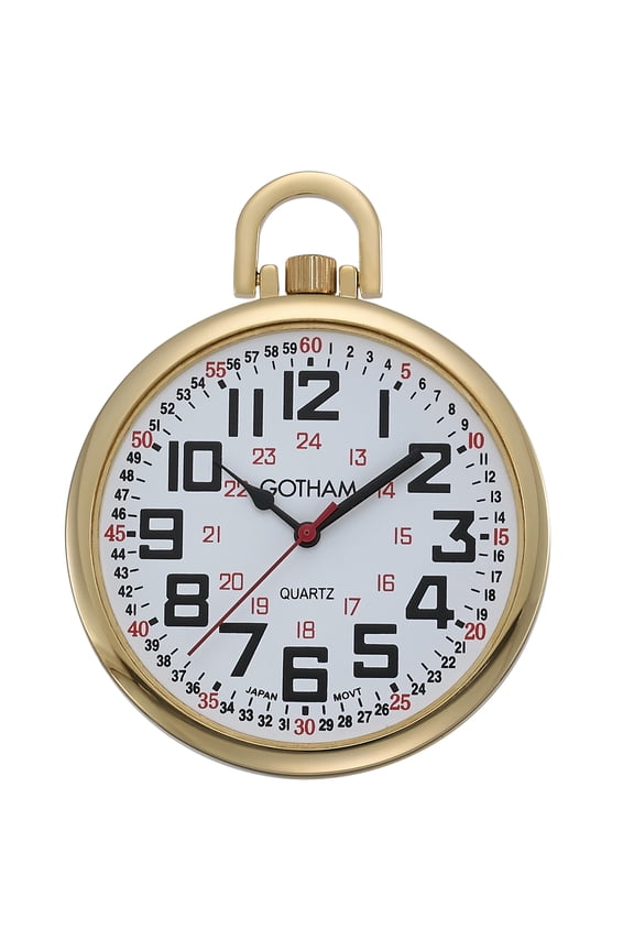 Gotham Men's Gold Plated Slim Railroad 24 Hour Open Face Quartz Pocket Watch # GWC15029G