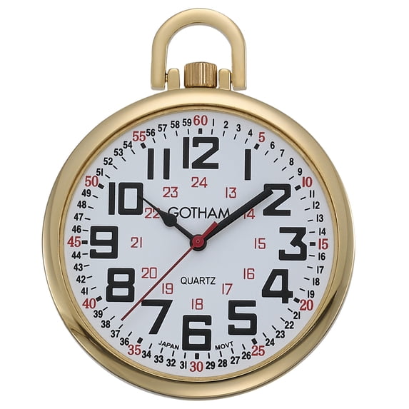 Gotham Men's Gold Plated Slim Railroad 24 Hour Open Face Quartz Pocket Watch # GWC15029G