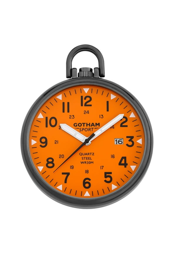 Gotham Men's Sport Series Gunmetal Stainless Steel Analog Quartz Date Pocket Watch # GWC14109BO