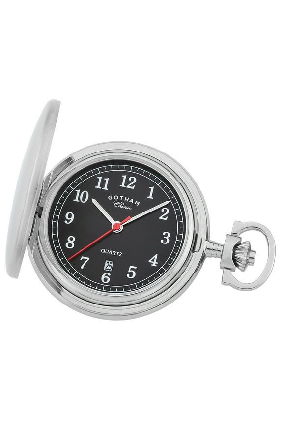 Gotham Men's Stainless Steel Analog Quartz Date Covered Pocket Watch # GWC14125SBK
