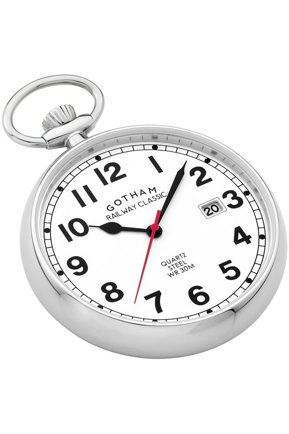 Gotham Men's Stainless Steel Analog Quartz Date Railroad Design Pocket Watch # GWC14101S