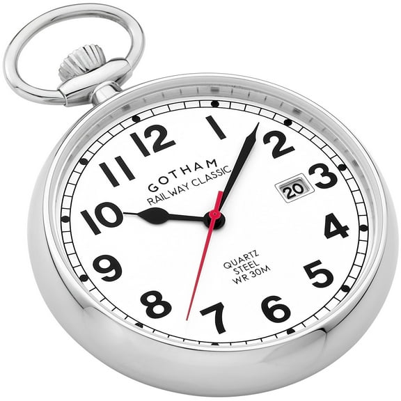 Gotham Men's Stainless Steel Analog Quartz Date Railroad Design Pocket Watch # GWC14101S