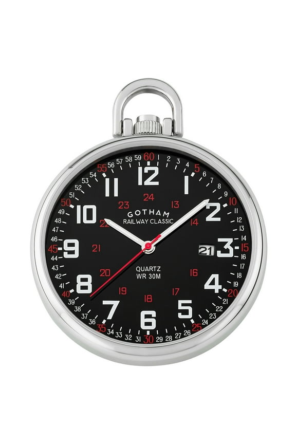Gotham Men's Stainless Steel Analog Quartz Date Railroad Style Pocket Watch # GWC14107SB