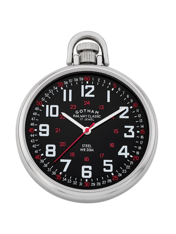 Gotham Men's Stainless Steel Mechanical Hand Wind Railroad Style Pocket Watch # GWC14106SB