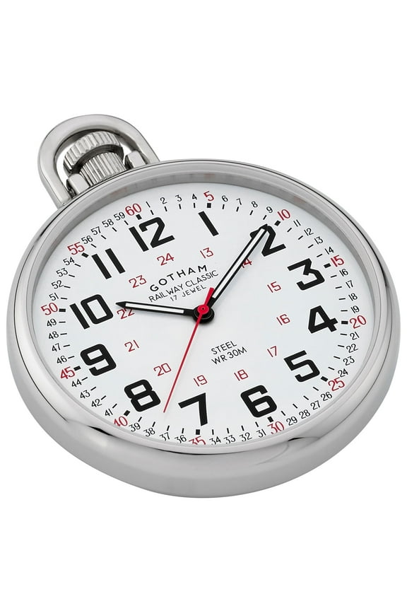 Gotham Men's Stainless Steel Mechanical Hand Wind Railroad Style Pocket Watch # GWC14106S