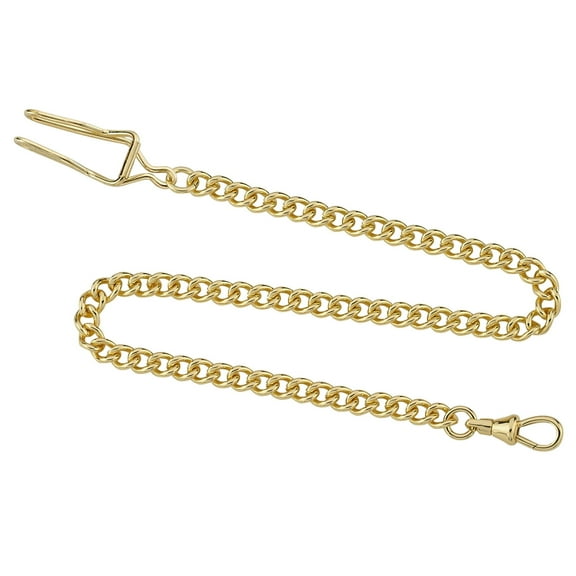 Gotham Stainless Steel Gold-Plated 14 Inch Pocket Watch Chain with Belt Clip # GWCGCLCHAIN