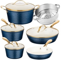 Gotham Steel 10 Pc Hammered Pots and Pans Set Non Stick, Easy Clean Kitchen Ceramic Cookware Set Nonstick, Long Lasting Pot and Pan Set with Skillet, Sauce Pan, Oven Safe, No Forever Chemicals, Navy