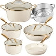 thumbnail image 1 of Gotham Steel 10 Pc Hammered Pots and Pans Set Non Stick, Easy Clean Kitchen Ceramic Cookware Set Nonstick, Long Lasting Pot and Pan Set with Skillet, Oven Safe, No Forever Chemicals, Cream/Gold, 1 of 7