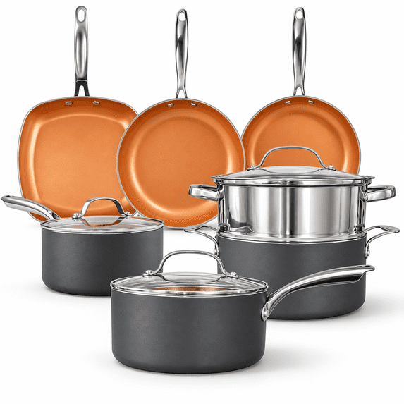 Gotham Steel 12 Pc Pots and Pans Set Non Stick, Cookware Set, Oven & Dishwasher Safe, Copper