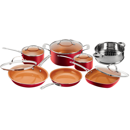 Gotham Steel 12 Piece Non-stick Cookware, Dishwasher Safe, Pots and Pans Set, Red