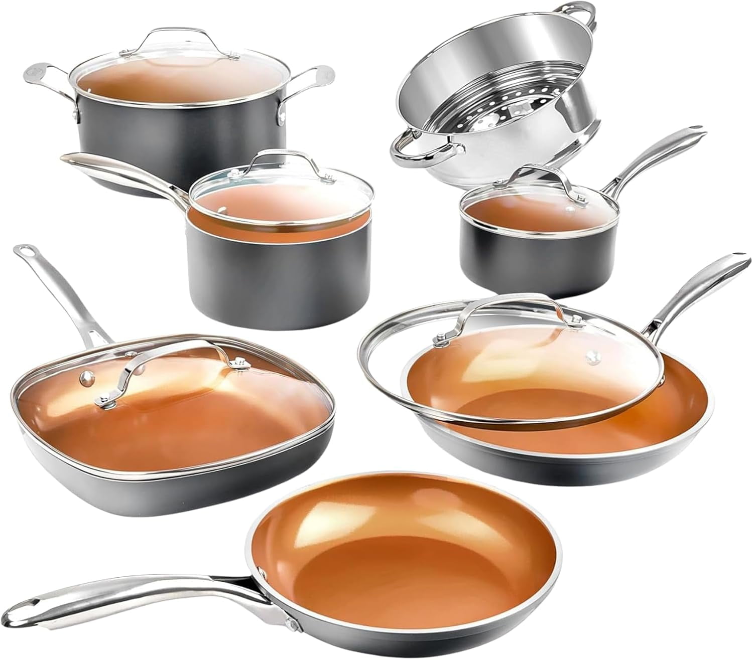 Gotham Steel 12-Piece Ceramic Cookware Set, Nonstick, Nontoxic, Oven & Dishwasher Safe, Stay Cool Handles Ceramic Cookware Set, Copper - Walmart.com