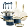 thumbnail image 1 of Gotham Steel 15 Pc Pots and Pans Set Non Stick, Upgraded Ceramic Cookware Set Nonstick, Pot and Pan Set with Steamer & Utensils, Non Toxic, Premium Stay Cool Handles, Oven & Dishwasher Safe, Blue, 1 of 7
