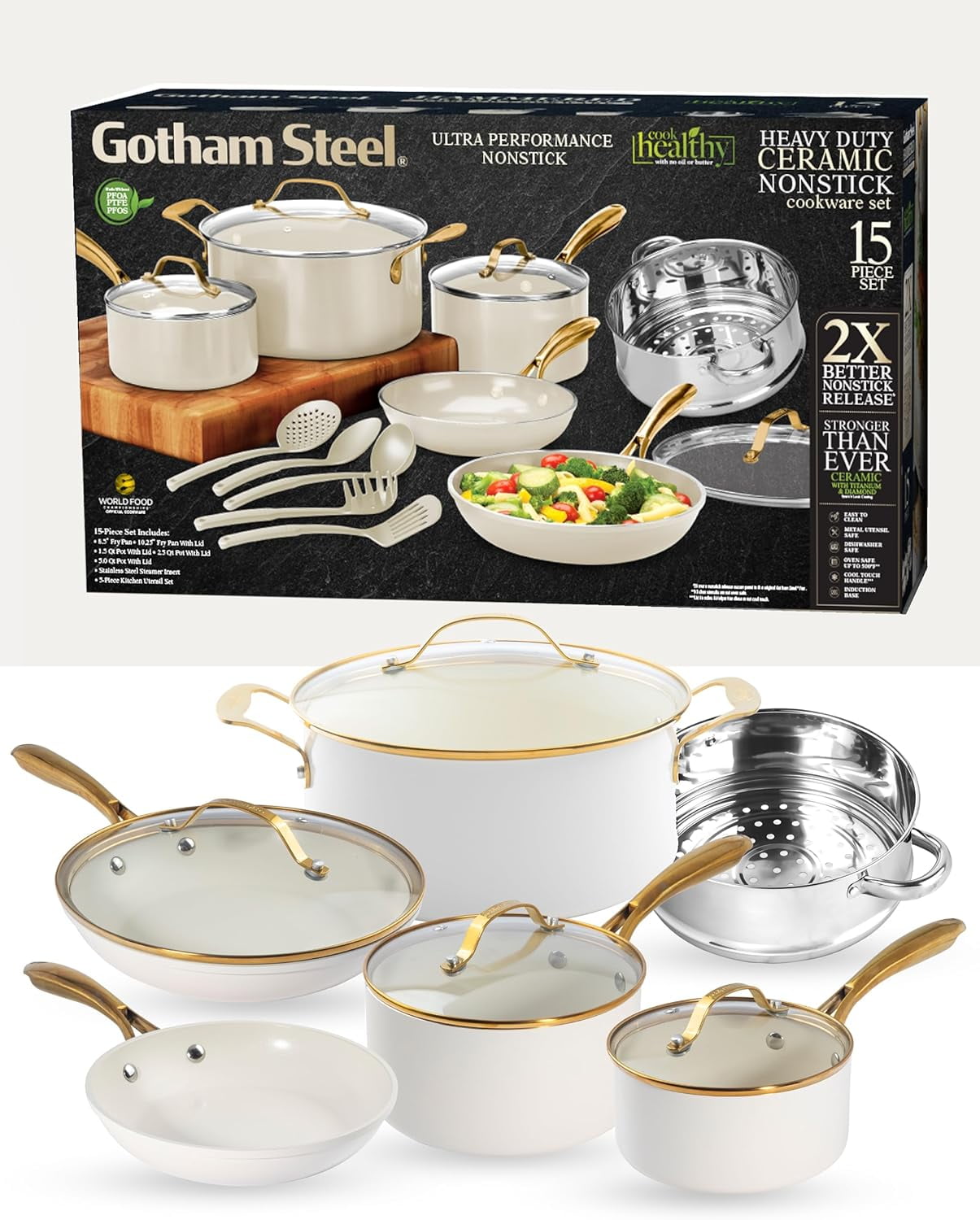 Gotham Steel 15 Pc Pots and Pans Set Non Stick Cookware Set, Pot and