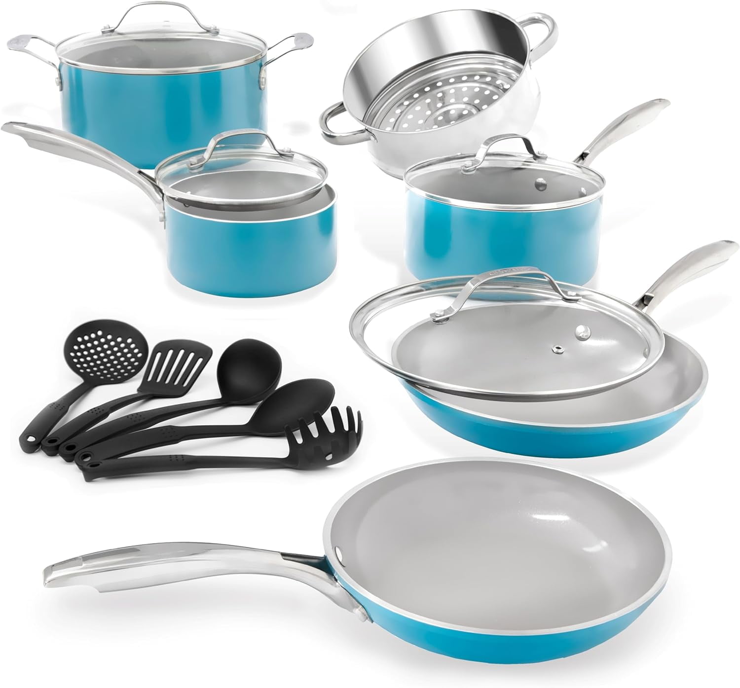 Gotham Steel 15-Piece Blue Nonstick Aluminum Cookware Set