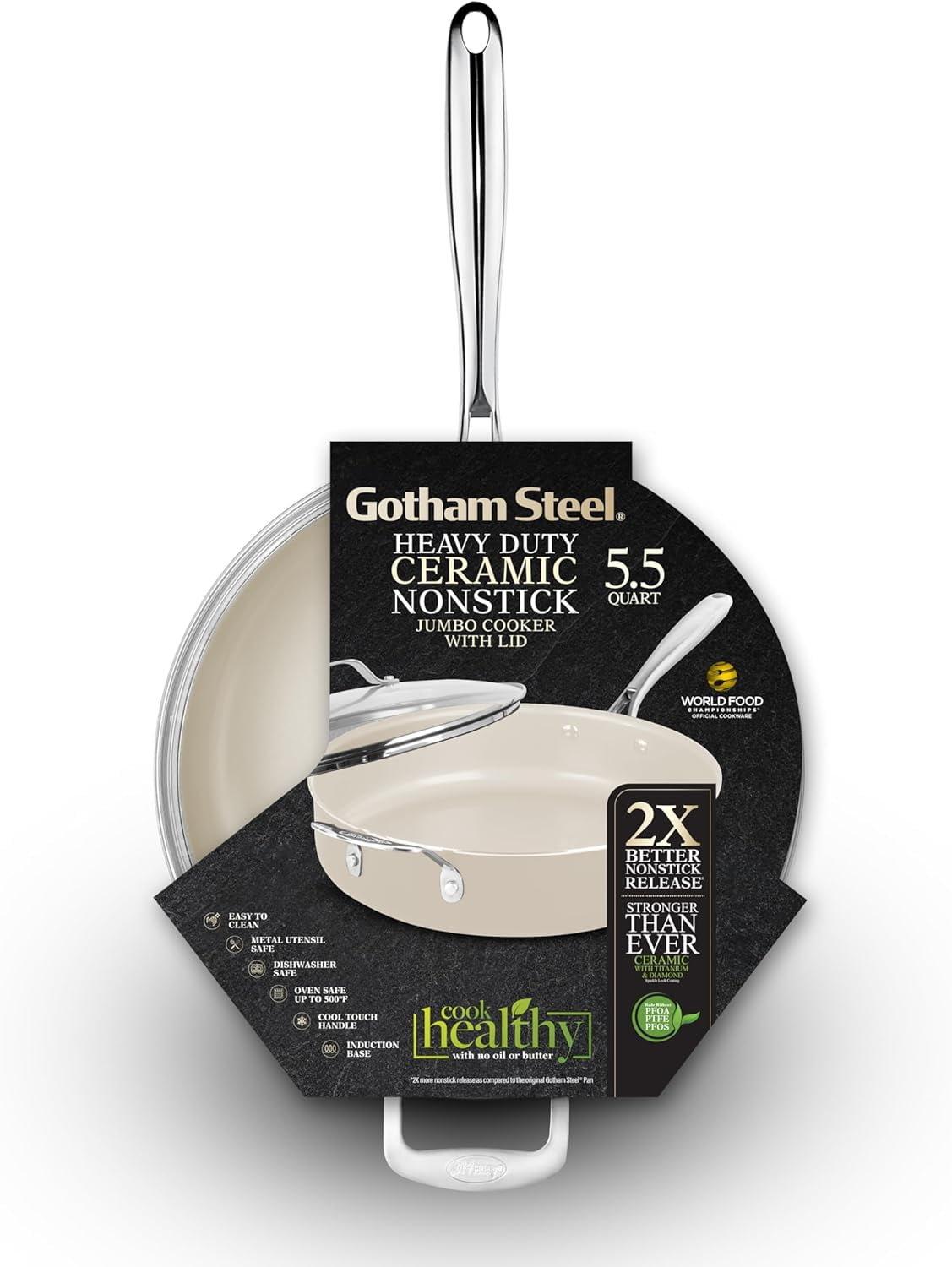 Gotham Steel 5.5 Qt Saute Pan with Lid Nonstick Deep Fry Pan