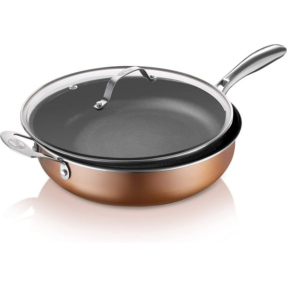 Gotham Steel 5.5 Qt Saute Pan with Lid, Diamond Reinforced Ceramic Nonstick Deep Frying Pan, Large Jumbo Cooker Frying Skillet with Stay Cool Handles, Oven & Dishwasher Safe, Brown