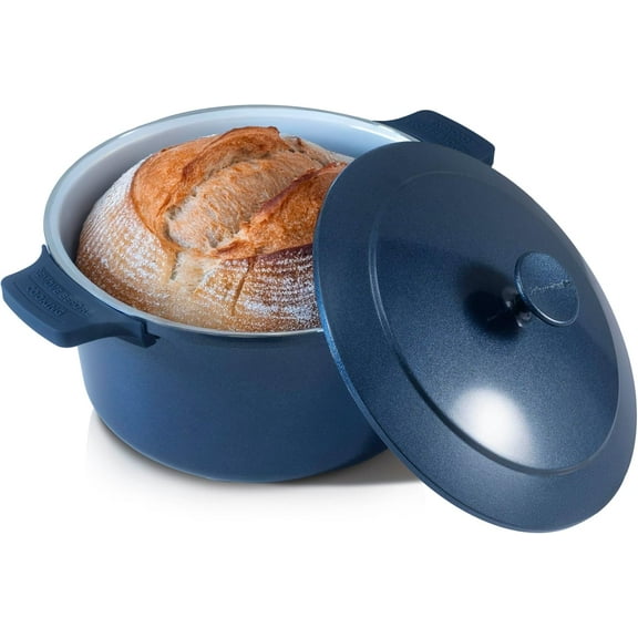 Gotham Steel 5 Qt Lightweight Ceramic Dutch Oven Pot with Lid, Nonstick Sourdough Dutch Oven for Bread Baking, 10 in 1 Stock Pot Ovens for Pasta, Spaghetti, Bread and More, Pots for Cooking, Navy