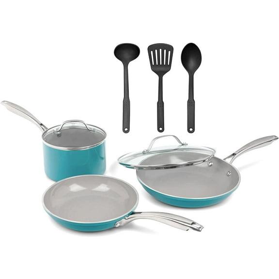 Gotham Steel 8 Piece Cookware Set Pots and Pans Set with Ultra Nonstick Ceramic Coating-Aqua Blue