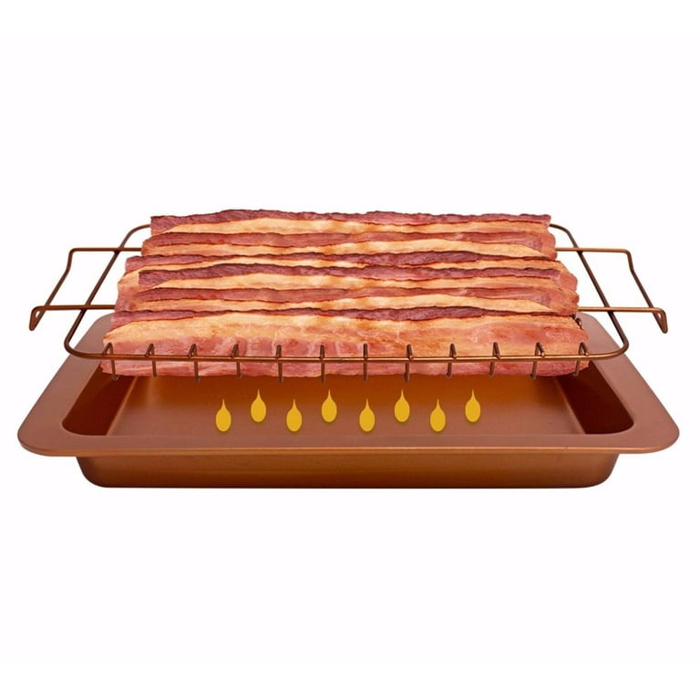 Gotham Steel Bacon Bonanza Large Baking Pan with Rack for Crispy Bacon +  Crisper Tray for Bacon with Grease Catcher, Nonstick Bacon Cooker for Oven  /