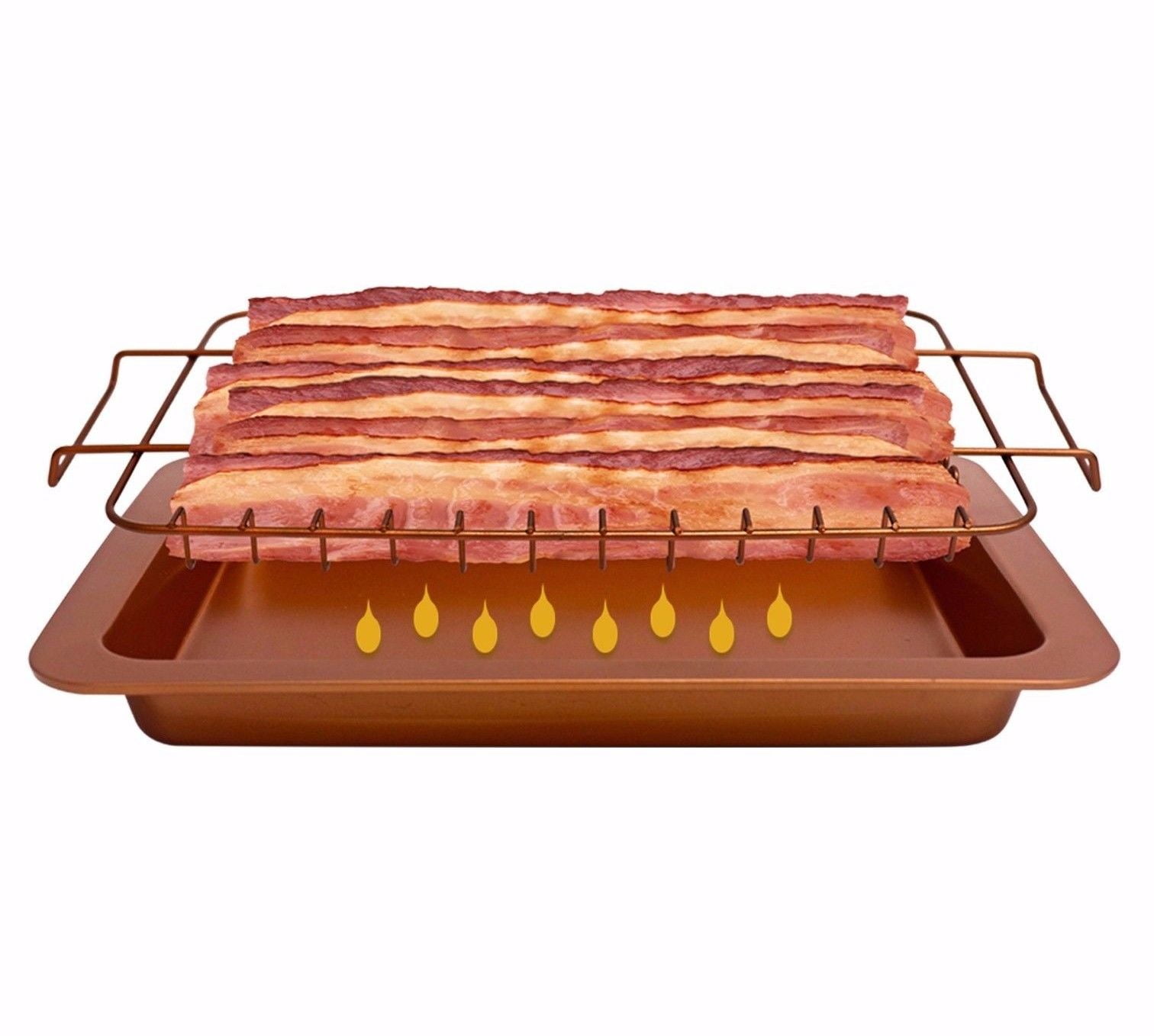  Gotham Steel Bacon Bonanza XL Baking Pan with Rack for Crispy  Bacon + Crisper Tray for Bacon with Grease Catcher, Nonstick Bacon Cooker  for Oven / Copper Bacon Pan, Non-Toxic Oven /