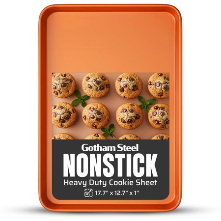 Gotham Steel Copper Baking Sheet Non Stick, 17" x 12" x 1" Ceramic Cookie Sheets for Baking Nonstick, Heavy Duty Titanium Ceramic Non Stick Baking Pans, Non Toxic, Metal Utensil Safe, Dishwasher Safe