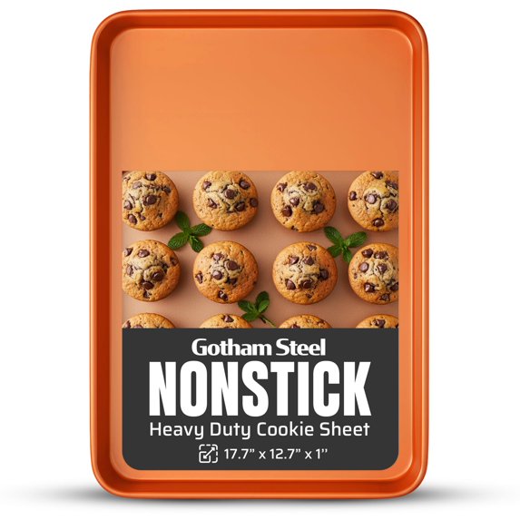 Gotham Steel Copper Baking Sheet Non Stick, 17" x 12" x 1" Ceramic Cookie Sheets for Baking Nonstick, Heavy Duty Titanium Ceramic Non Stick Baking Pans, Non Toxic, Metal Utensil Safe, Dishwasher Safe