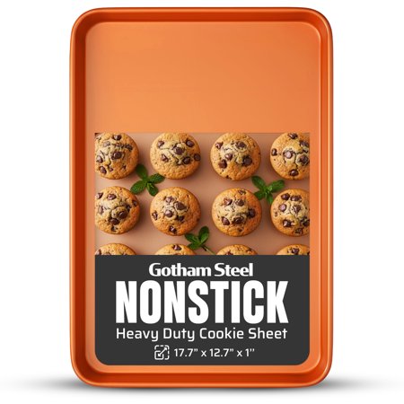 Gotham Steel Copper Baking Sheet Non Stick, 17" x 12" x 1" Ceramic Cookie Sheets for Baking Nonstick, Heavy Duty Titanium Ceramic Non Stick Baking Pans, Non Toxic, Metal Utensil Safe, Dishwasher Safe