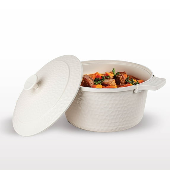 Gotham Steel Ceramic Hammered 5 Qt Lightweight Dutch Oven Pot with Lid & Holders, Oven Safe & Even Heat Retaining Dutch Oven for Bread Baking Sourdough, Soup, 70% Lighter than Cast Iron, Cream