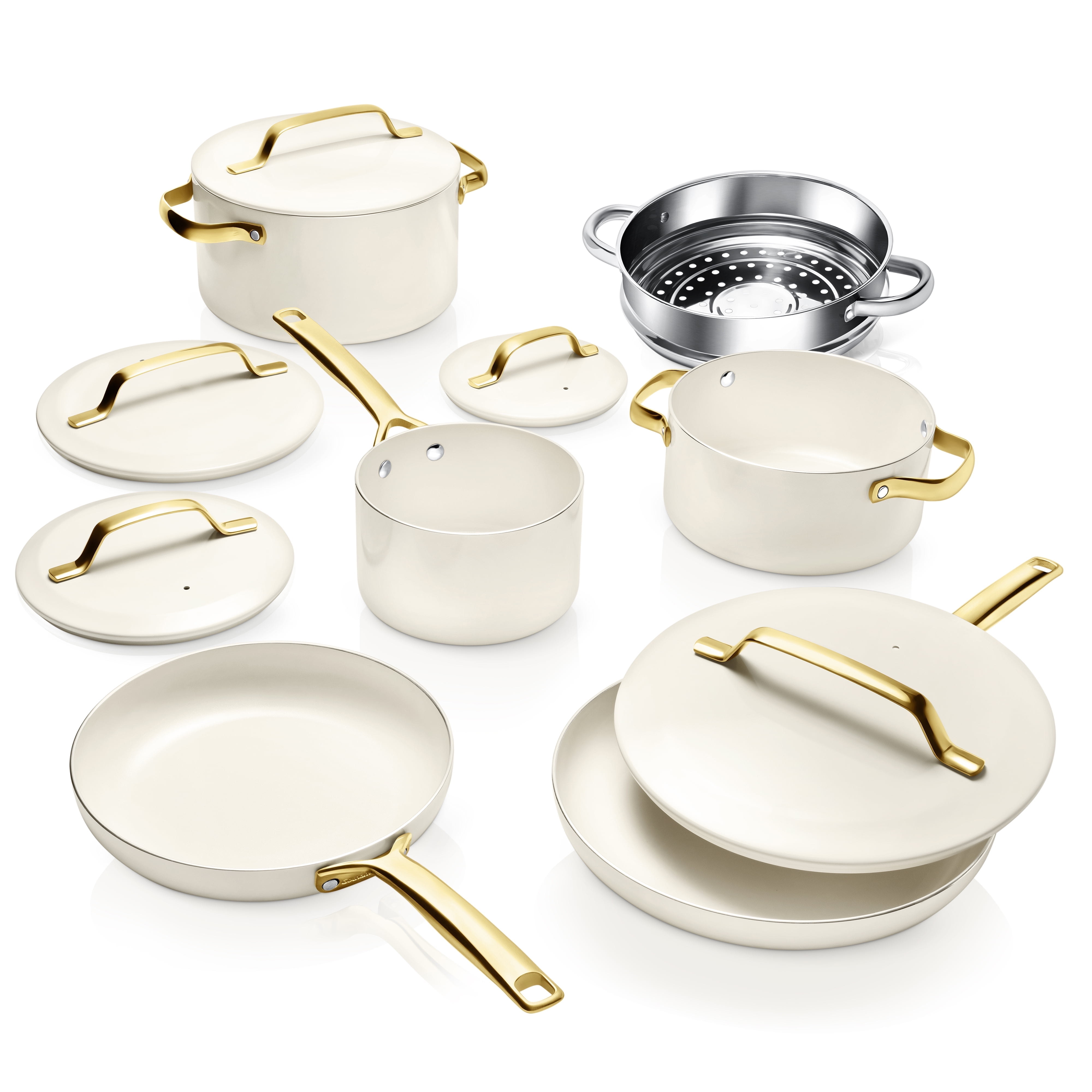 Cream and Gold 11-Piece Nonstick Aluminum Cookware Set