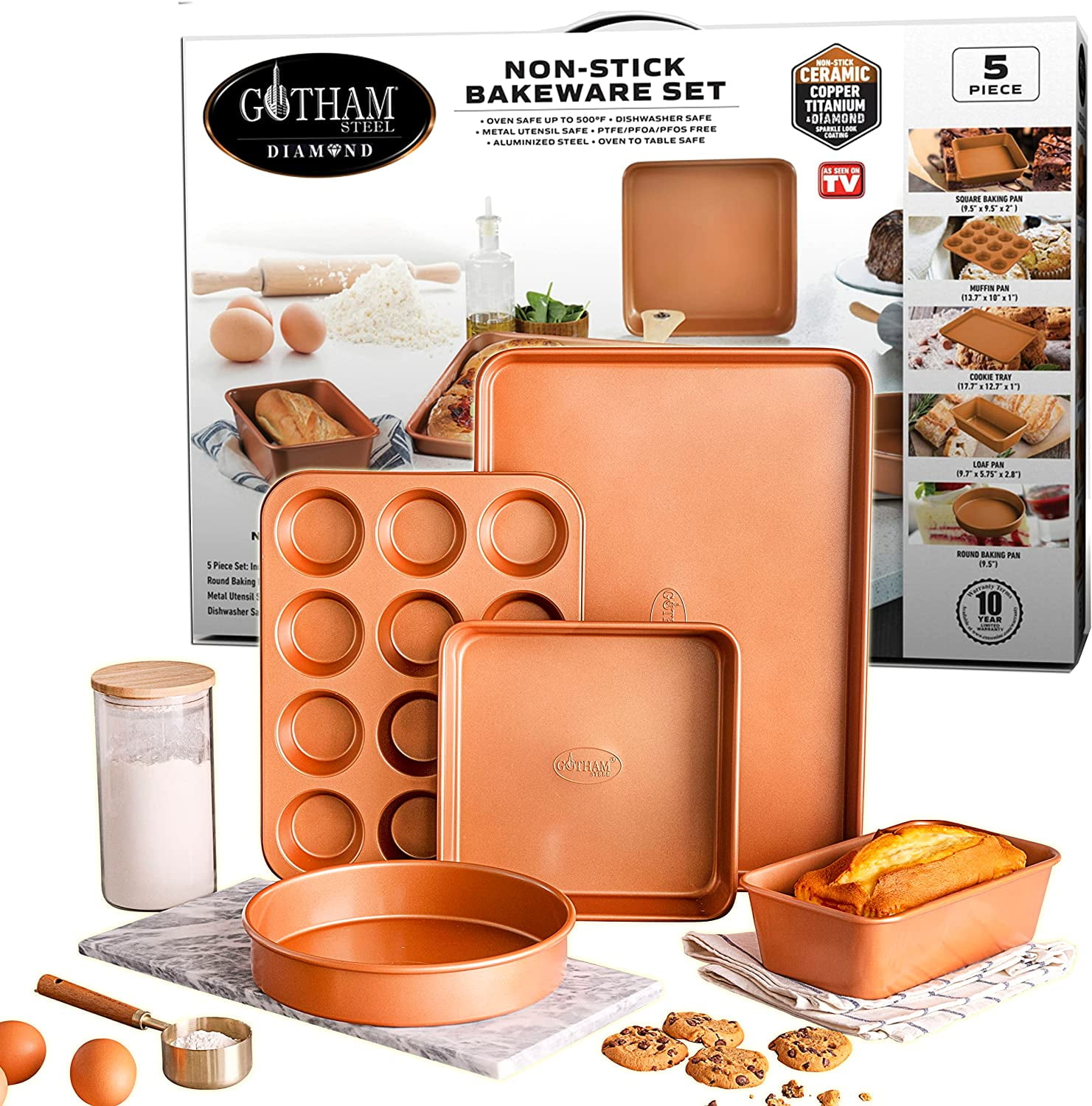 Gotham Steel Hammered 15 Piece Nonstick Cookware and Bakeware Set - Copper