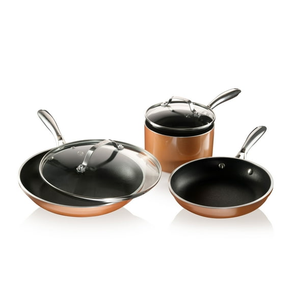 Gotham Steel Copper Cast 5 Piece Cookware Set Non-Stick Pots and Pans Set Dishwasher & Oven Safe