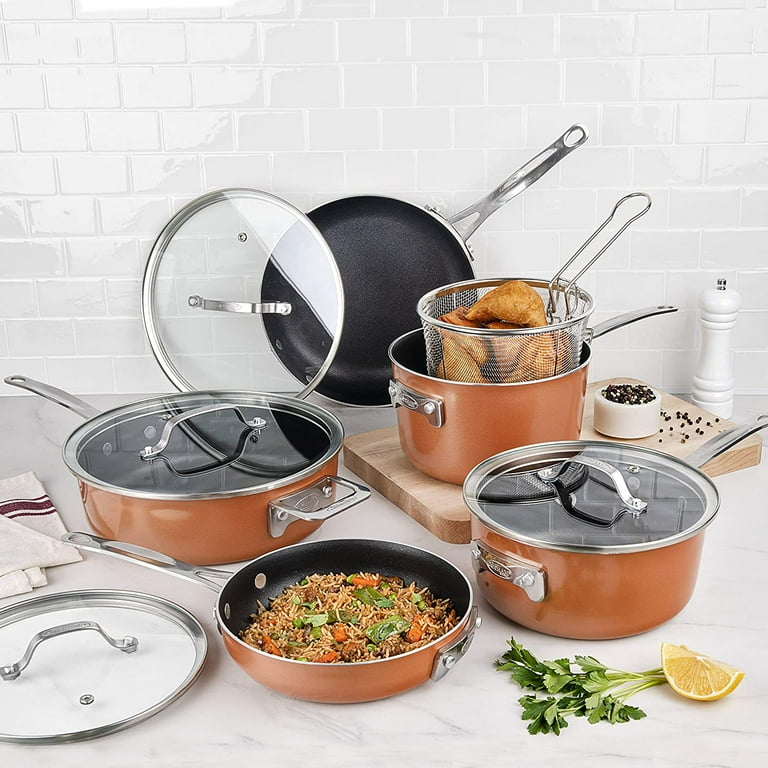 15- Piece Aluminum Non-Stick Copper Cast Textured Surface Cookware Set 15- Piece Aluminum Non-Stick Copper Cast Textured Surface Cookware Set