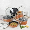 thumbnail image 1 of Gotham Steel Copper Cast Stackmaster Pots and Pans Set, 10 Piece Stackable Cookware with Nonstick Cast Texture Coating, Includes Frying Basket, Fry Pans, Saucepans, Stock Pots and More, 1 of 17