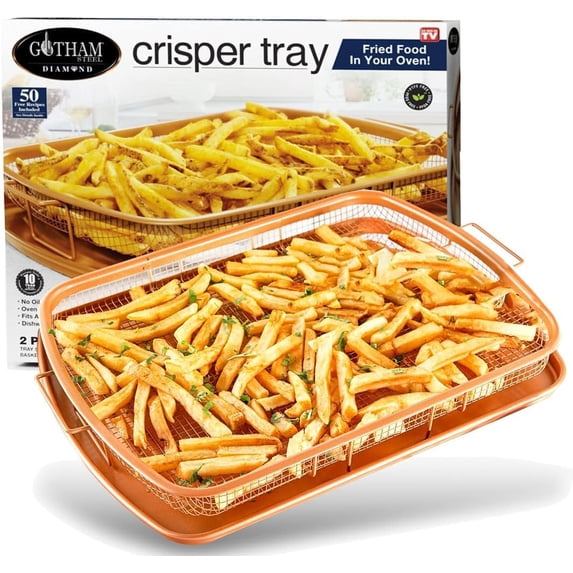 Gotham Steel Crisper Tray for Oven, 2 Piece Nonstick Copper Crisper Tray and Basket, Air Fry in your Oven, Great for Baking and Crispy Foods, As Seen on TV – Extra Large Size, 13.4” x 11.4”