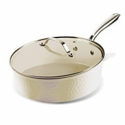 Gotham Steel Hammered 4 Quart Ceramic Frying Pan Non Stick with Lid, Nonstick Sauce Pan, Jumbo Cooker Cooking Pan Saut  Pan, Ceramic Family Pan, Frying Pans Nonstick with Lid, Cream